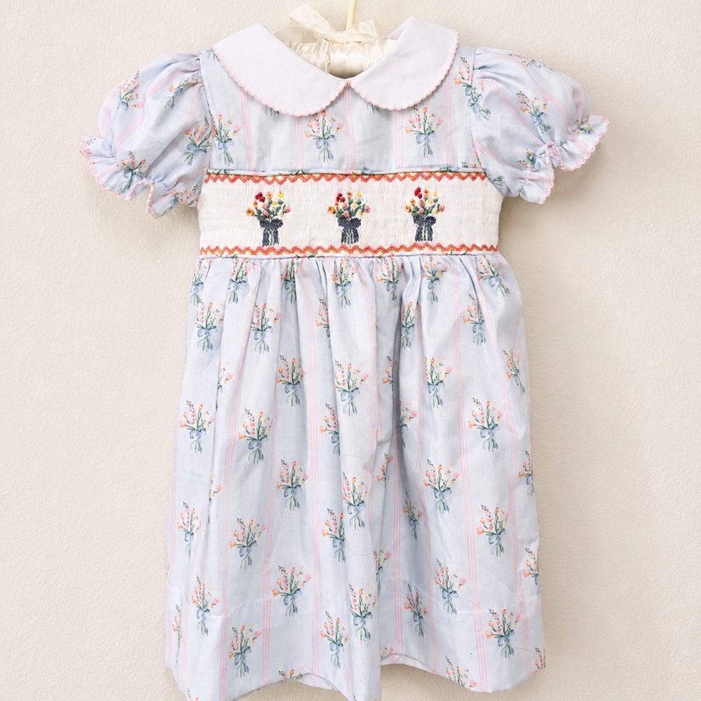 Smockingbird Blue Floral Smocked Dress